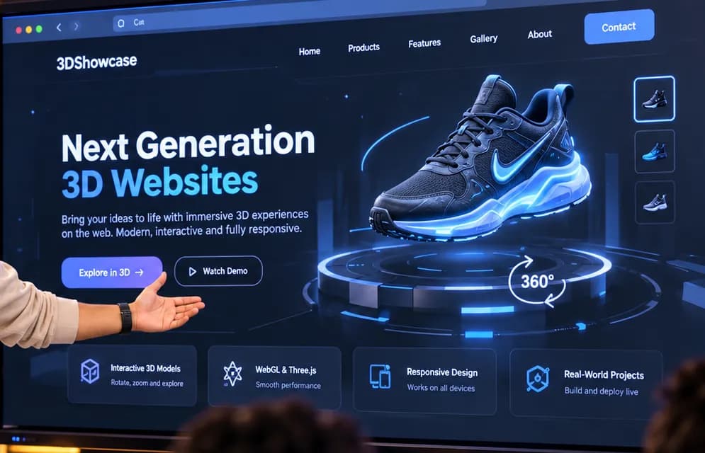 3D product experience with a sneaker on a glowing turntable
