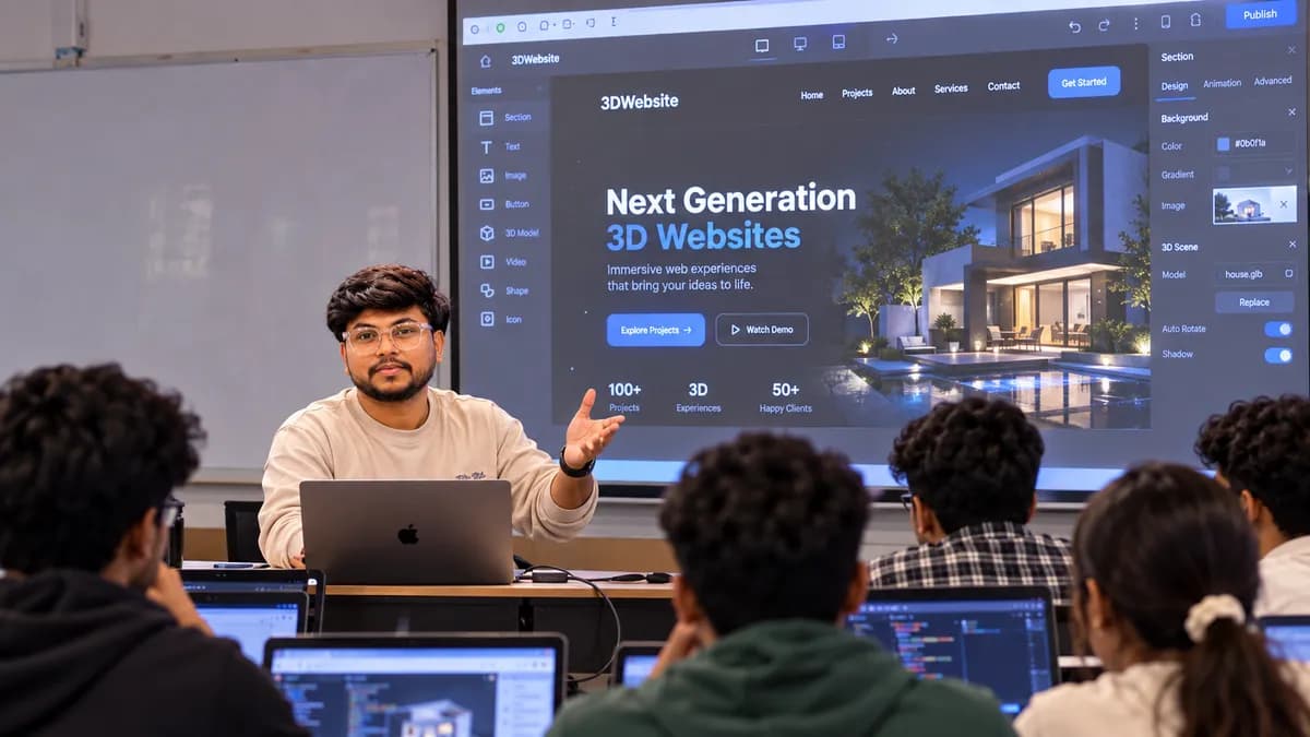 Ajay teaching students with laptops in a classroom